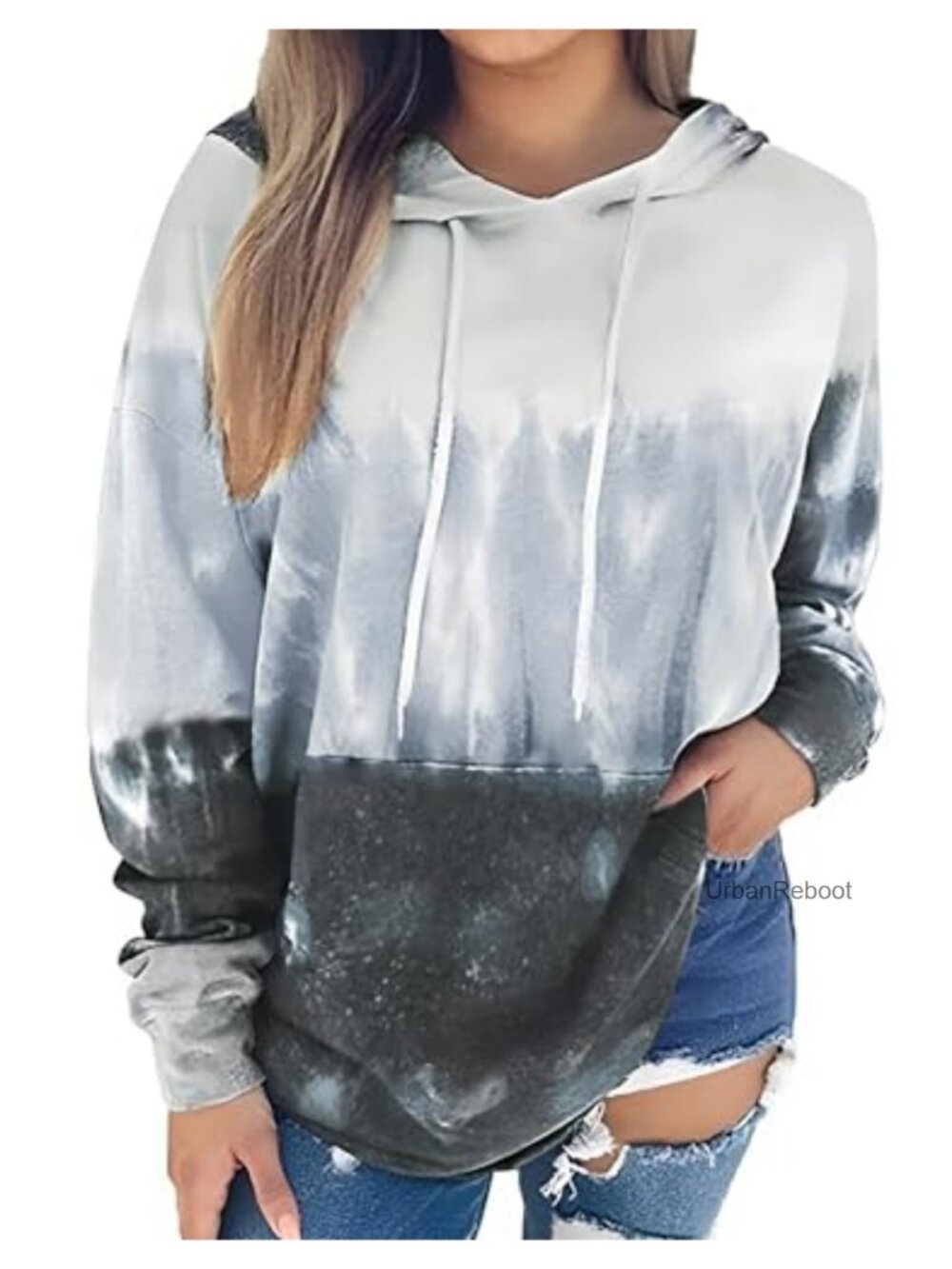 Womens Pullover Hoodie Long Sleeve Kangaroo Pocket Cotton Blend Sweatshirt
